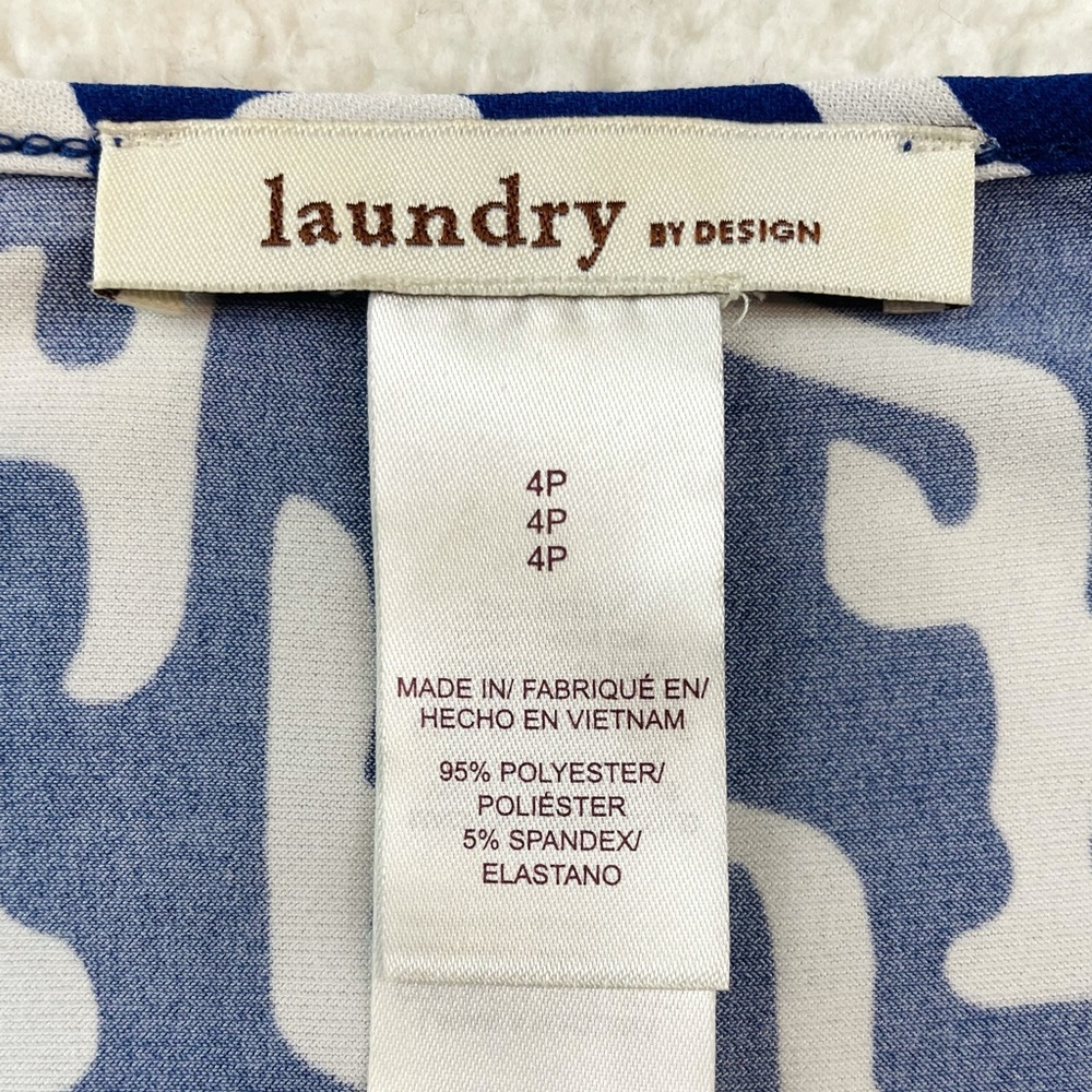 LAUNDRY • Blue and White Geometric Wrap V-Neck Mini Dress, 4P - Picture 13 of 14